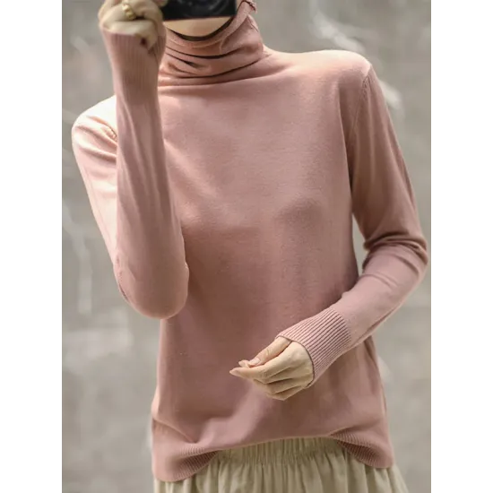 Solid Color Heaps Collar Long Sleeve Knitwear Tops Solid Color Heaps Collar Long Sleeve Knitwear Tops