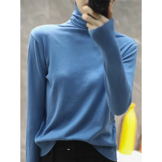 Solid Color Heaps Collar Long Sleeve Knitwear Tops Solid Color Heaps Collar Long Sleeve Knitwear Tops