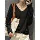 Simple Solid Color V-Neck Long Sleeve Knitwear Tops Simple Solid Color V-Neck Long Sleeve Knitwear Tops