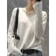 Simple Solid Color V-Neck Long Sleeve Knitwear Tops Simple Solid Color V-Neck Long Sleeve Knitwear Tops