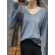 Simple Solid Color V-Neck Long Sleeve Knitwear Tops Simple Solid Color V-Neck Long Sleeve Knitwear Tops