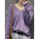 Simple Solid Color V-Neck Long Sleeve Knitwear Tops Simple Solid Color V-Neck Long Sleeve Knitwear Tops