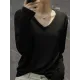 Simple Solid Color V-Neck Long Sleeve Knitwear Tops Simple Solid Color V-Neck Long Sleeve Knitwear Tops