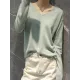Simple Solid Color V-Neck Long Sleeve Knitwear Tops Simple Solid Color V-Neck Long Sleeve Knitwear Tops