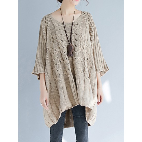 Vintage Loose Solid Color Round-Neck Batwing Half Sleeves Knitting Sweater Vintage Loose Solid Color Round-Neck Batwing Half Sleeves Knitting Sweater