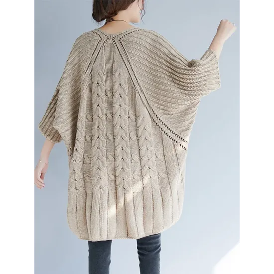 Vintage Loose Solid Color Round-Neck Batwing Half Sleeves Knitting Sweater Vintage Loose Solid Color Round-Neck Batwing Half Sleeves Knitting Sweater