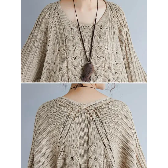 Vintage Loose Solid Color Round-Neck Batwing Half Sleeves Knitting Sweater Vintage Loose Solid Color Round-Neck Batwing Half Sleeves Knitting Sweater