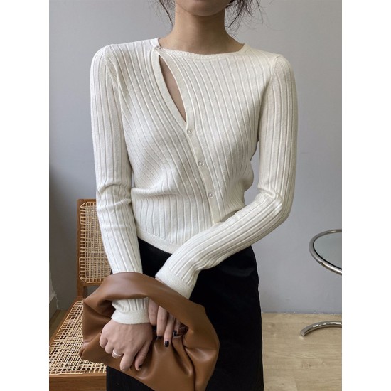 Fashion Asymmetric Solid Color Round-Neck Sweater Top Fashion Asymmetric Solid Color Round-Neck Sweater Top