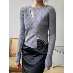 Fashion Asymmetric Solid Color Round-Neck Sweater Top