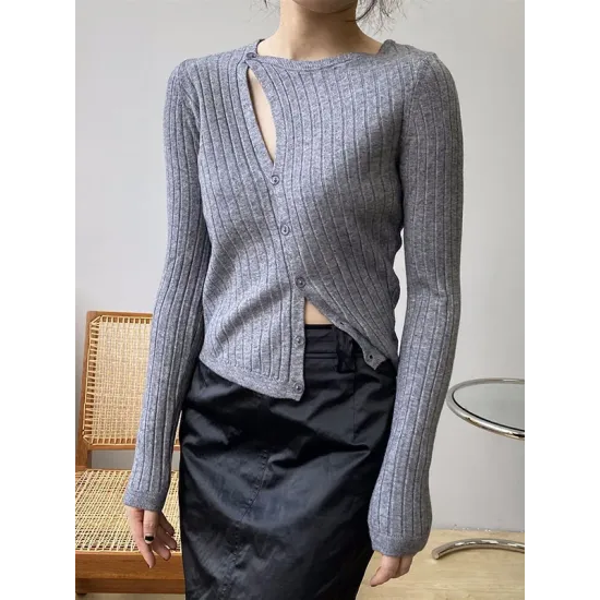 Fashion Asymmetric Solid Color Round-Neck Sweater Top Fashion Asymmetric Solid Color Round-Neck Sweater Top