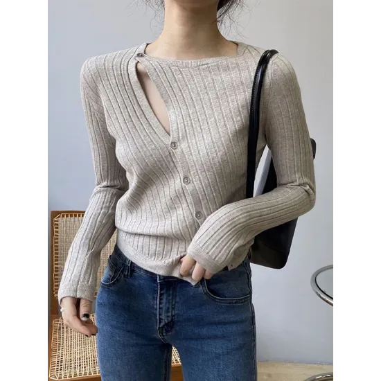 Fashion Asymmetric Solid Color Round-Neck Sweater Top Fashion Asymmetric Solid Color Round-Neck Sweater Top