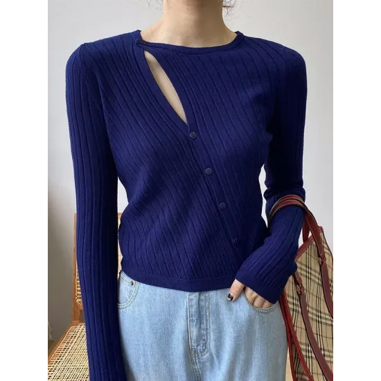 Fashion Asymmetric Solid Color Round-Neck Sweater Top Fashion Asymmetric Solid Color Round-Neck Sweater Top