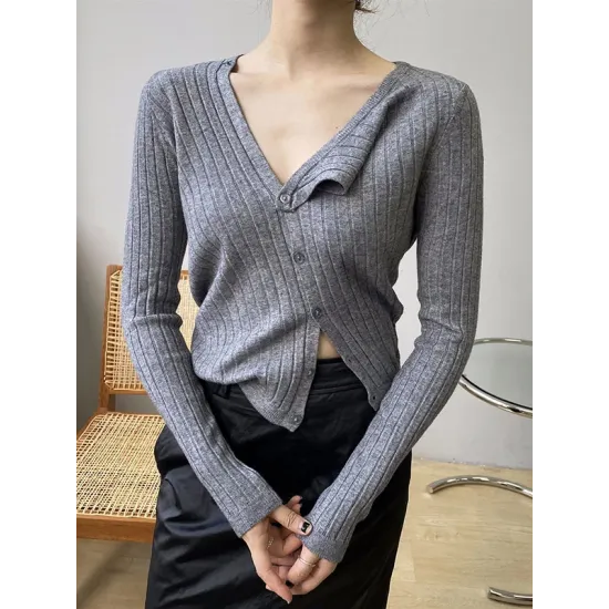 Fashion Asymmetric Solid Color Round-Neck Sweater Top Fashion Asymmetric Solid Color Round-Neck Sweater Top