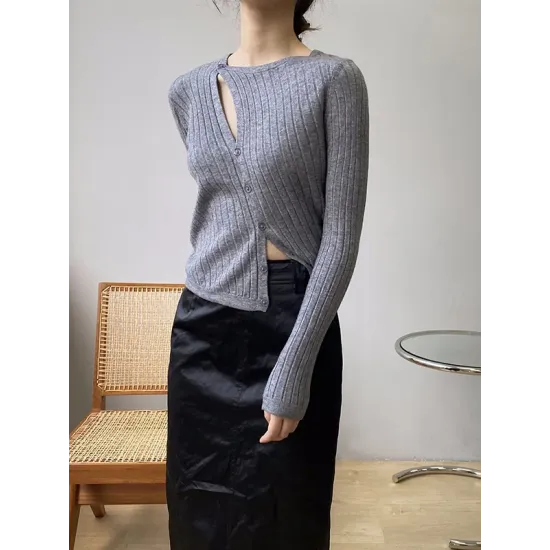 Fashion Asymmetric Solid Color Round-Neck Sweater Top Fashion Asymmetric Solid Color Round-Neck Sweater Top