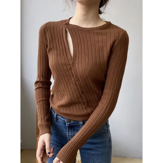 Fashion Asymmetric Solid Color Round-Neck Sweater Top Fashion Asymmetric Solid Color Round-Neck Sweater Top