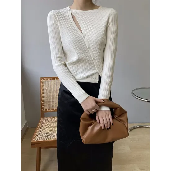 Fashion Asymmetric Solid Color Round-Neck Sweater Top Fashion Asymmetric Solid Color Round-Neck Sweater Top
