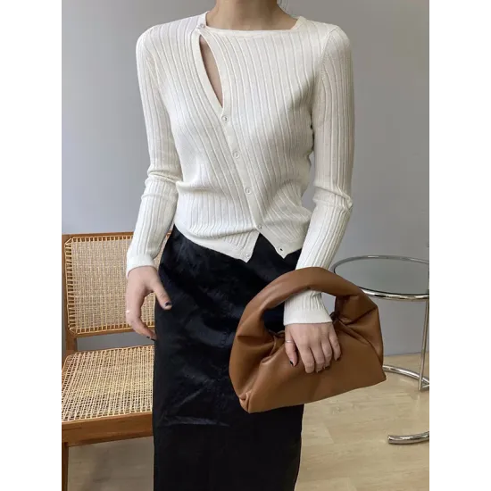 Fashion Asymmetric Solid Color Round-Neck Sweater Top Fashion Asymmetric Solid Color Round-Neck Sweater Top