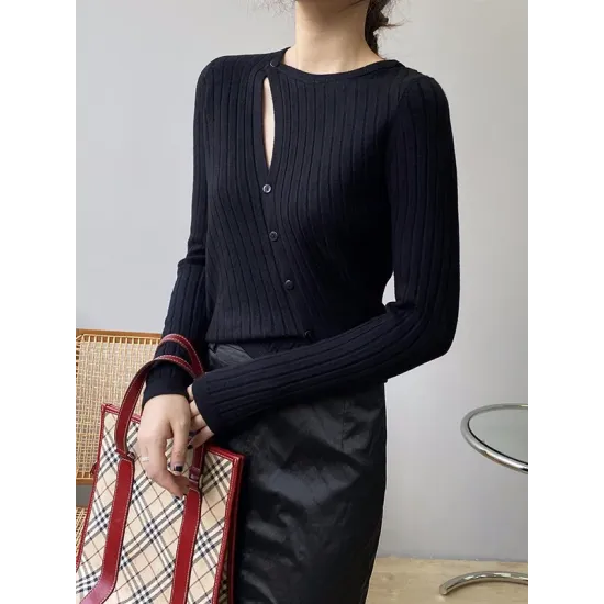 Fashion Asymmetric Solid Color Round-Neck Sweater Top Fashion Asymmetric Solid Color Round-Neck Sweater Top