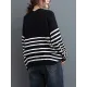 Artistic Retro Casual Loose Striped V-Neck Long Sleeves Knitted Sweater Artistic Retro Casual Loose Striped V-Neck Long Sleeves Knitted Sweater