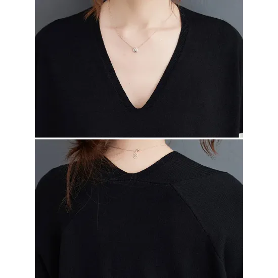 Artistic Retro Casual Loose Striped V-Neck Long Sleeves Knitted Sweater Artistic Retro Casual Loose Striped V-Neck Long Sleeves Knitted Sweater