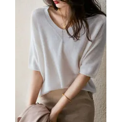 Urban Solid Color V-Neck Knitting Pullover