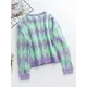 Vintage Loose Buttoned Contrast Color Cardigan Top Vintage Loose Buttoned Contrast Color Cardigan Top