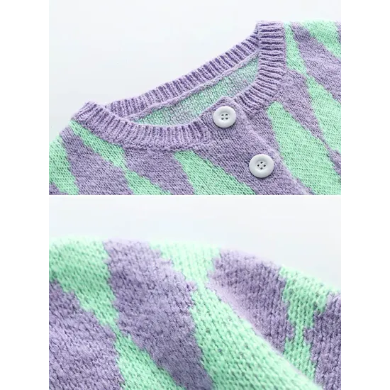 Vintage Loose Buttoned Contrast Color Cardigan Top Vintage Loose Buttoned Contrast Color Cardigan Top