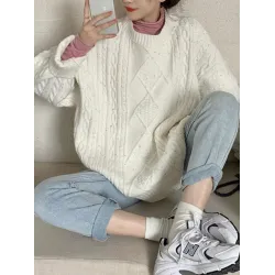 Original Casual Loose Round-Neck Long Sleeves Sweater Tops