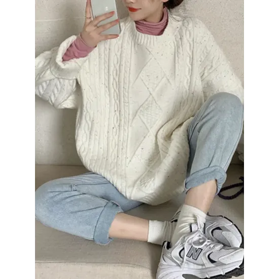 Original Casual Loose Round-Neck Long Sleeves Sweater Tops Original Casual Loose Round-Neck Long Sleeves Sweater Tops