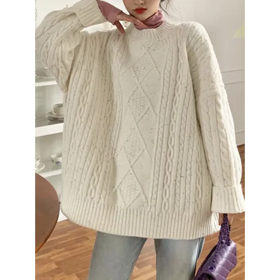 Original Casual Loose Round-Neck Long Sleeves Sweater Tops Original Casual Loose Round-Neck Long Sleeves Sweater Tops