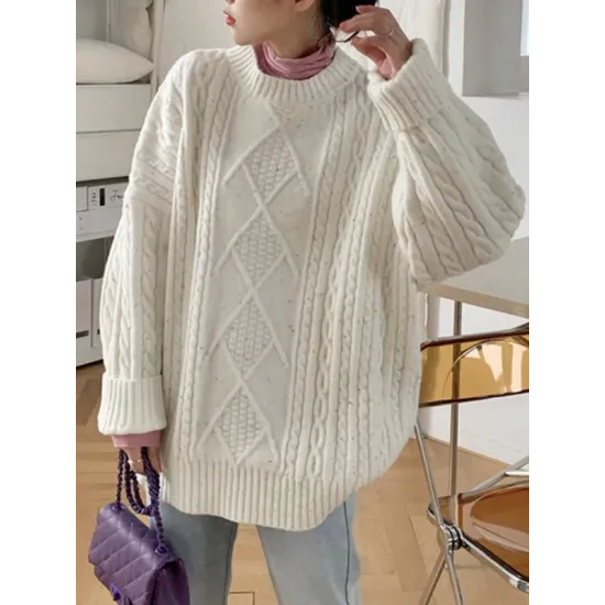 Original Casual Loose Round-Neck Long Sleeves Sweater Tops Original Casual Loose Round-Neck Long Sleeves Sweater Tops