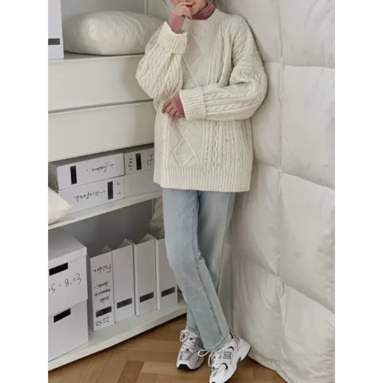 Original Casual Loose Round-Neck Long Sleeves Sweater Tops Original Casual Loose Round-Neck Long Sleeves Sweater Tops