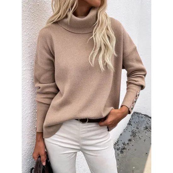 Casual Loose Solid Color High-Neck Long Sleeves Knitwear Casual Loose Solid Color High-Neck Long Sleeves Knitwear
