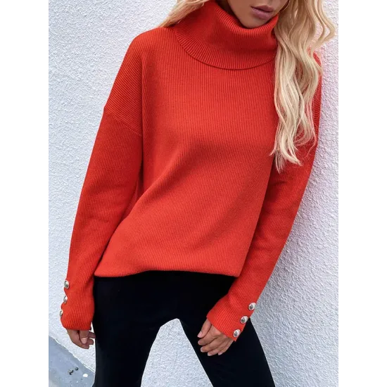 Casual Loose Solid Color High-Neck Long Sleeves Knitwear Casual Loose Solid Color High-Neck Long Sleeves Knitwear
