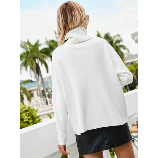 Casual Loose Solid Color High-Neck Long Sleeves Knitwear Casual Loose Solid Color High-Neck Long Sleeves Knitwear