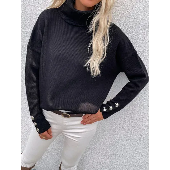 Casual Loose Solid Color High-Neck Long Sleeves Knitwear Casual Loose Solid Color High-Neck Long Sleeves Knitwear