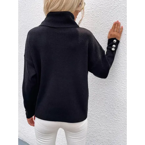 Casual Loose Solid Color High-Neck Long Sleeves Knitwear Casual Loose Solid Color High-Neck Long Sleeves Knitwear