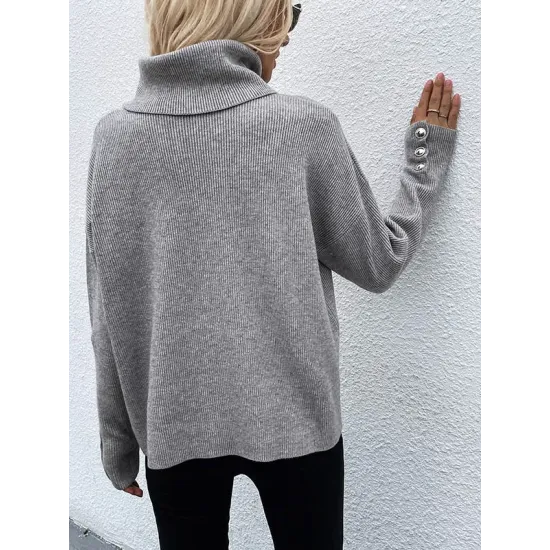 Casual Loose Solid Color High-Neck Long Sleeves Knitwear Casual Loose Solid Color High-Neck Long Sleeves Knitwear