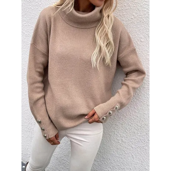 Casual Loose Solid Color High-Neck Long Sleeves Knitwear Casual Loose Solid Color High-Neck Long Sleeves Knitwear