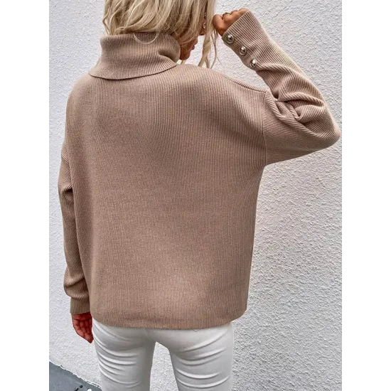 Casual Loose Solid Color High-Neck Long Sleeves Knitwear Casual Loose Solid Color High-Neck Long Sleeves Knitwear