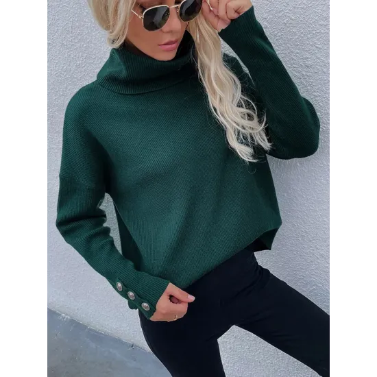 Casual Loose Solid Color High-Neck Long Sleeves Knitwear Casual Loose Solid Color High-Neck Long Sleeves Knitwear