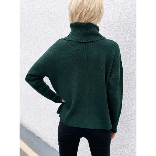 Casual Loose Solid Color High-Neck Long Sleeves Knitwear Casual Loose Solid Color High-Neck Long Sleeves Knitwear