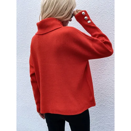 Casual Loose Solid Color High-Neck Long Sleeves Knitwear Casual Loose Solid Color High-Neck Long Sleeves Knitwear