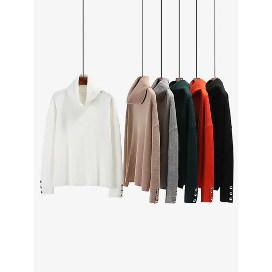 Casual Loose Solid Color High-Neck Long Sleeves Knitwear Casual Loose Solid Color High-Neck Long Sleeves Knitwear