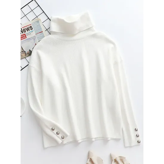 Casual Loose Solid Color High-Neck Long Sleeves Knitwear Casual Loose Solid Color High-Neck Long Sleeves Knitwear