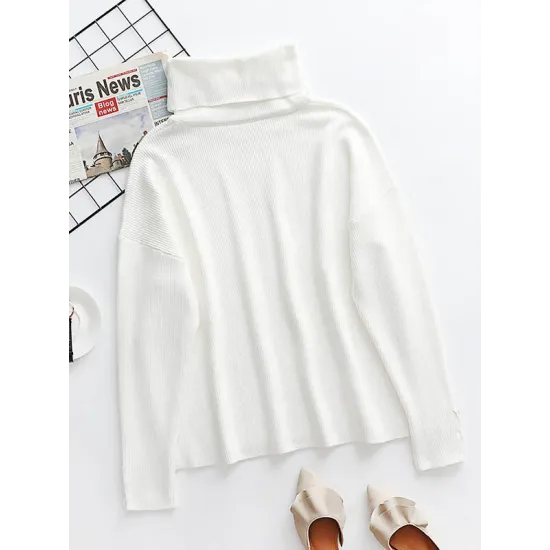 Casual Loose Solid Color High-Neck Long Sleeves Knitwear Casual Loose Solid Color High-Neck Long Sleeves Knitwear