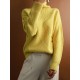 Casual Loose Solid Color Striped High-Neck Long Sleeves Sweater Tops Casual Loose Solid Color Striped High-Neck Long Sleeves Sweater Tops