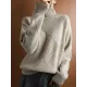 Casual Loose Solid Color Striped High-Neck Long Sleeves Sweater Tops Casual Loose Solid Color Striped High-Neck Long Sleeves Sweater Tops