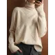 Casual Loose Solid Color Striped High-Neck Long Sleeves Sweater Tops Casual Loose Solid Color Striped High-Neck Long Sleeves Sweater Tops