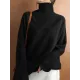 Casual Loose Solid Color Striped High-Neck Long Sleeves Sweater Tops Casual Loose Solid Color Striped High-Neck Long Sleeves Sweater Tops